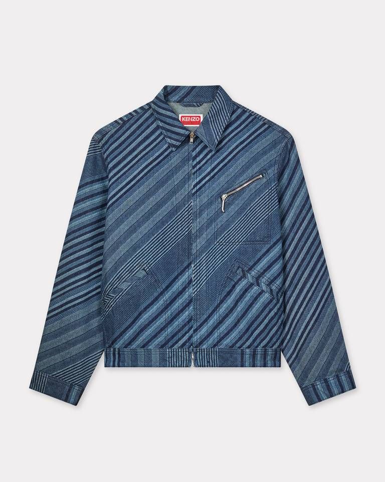 Áo khoác trucker KENZO Diagonal Stripe vải denim Nhật Bản