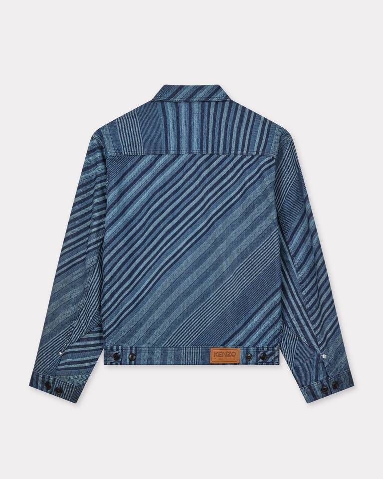 Kenzo - Áo khoác trucker KENZO Diagonal Stripe vải denim Nhật Bản