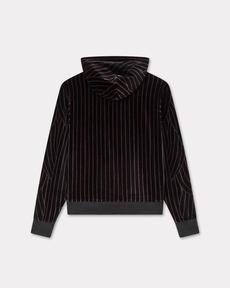 Kenzo - Áo hoodie kéo khóa KENZO Leaf Stripe vải nhung