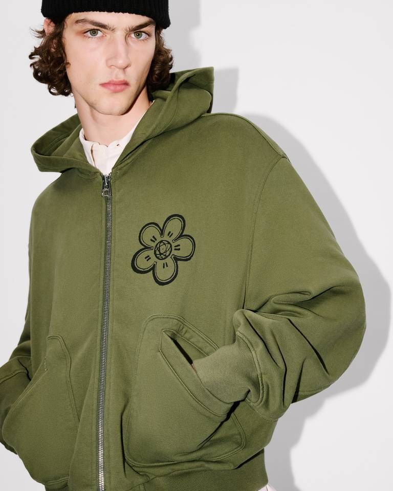 Áo hoodie cotton kéo khóa KENZO x Futura 2000 dáng boxy