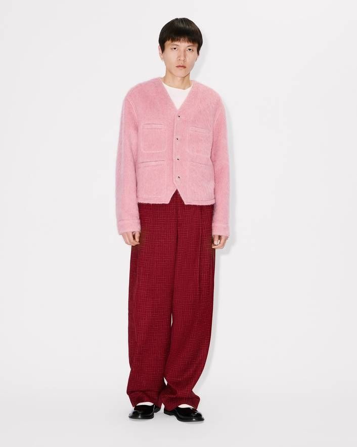 Kenzo - Áo jacket không cổ vải len alpaca lông xù và mohair