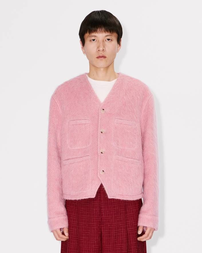 Kenzo - Áo jacket không cổ vải len alpaca lông xù và mohair