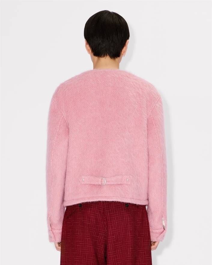 Kenzo - Áo jacket không cổ vải len alpaca lông xù và mohair