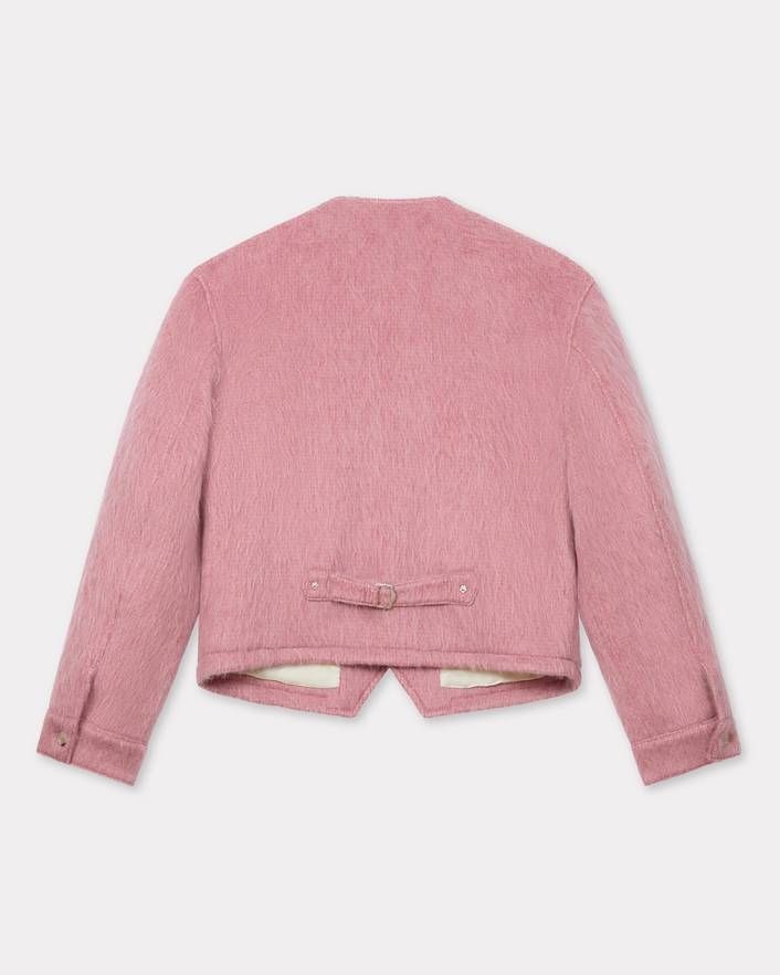 Kenzo - Áo jacket không cổ vải len alpaca lông xù và mohair