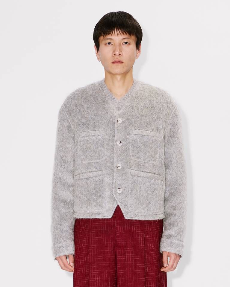 Kenzo - Áo jacket không cổ vải len alpaca lông xù và mohair