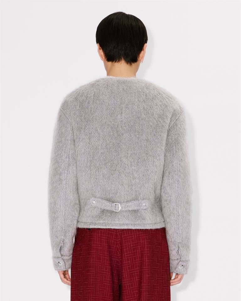Kenzo - Áo jacket không cổ vải len alpaca lông xù và mohair