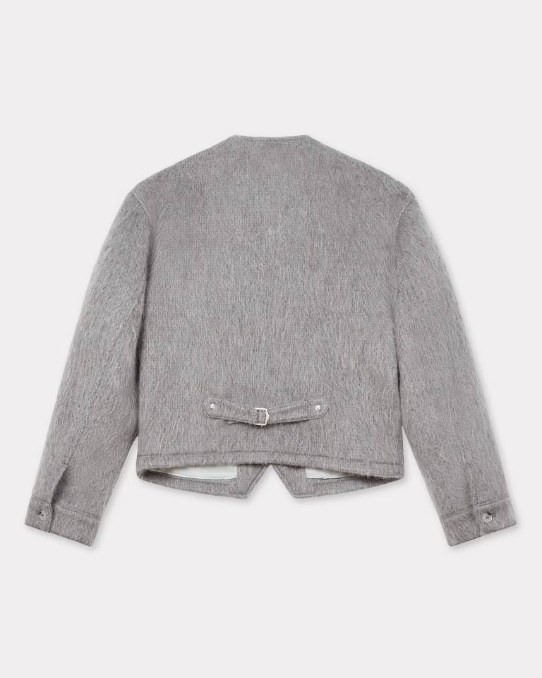 Kenzo - Áo jacket không cổ vải len alpaca lông xù và mohair
