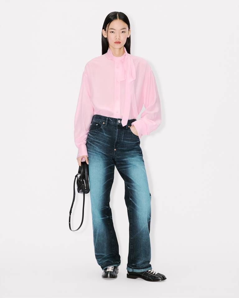 Kenzo - Áo sơ mi KENZO dáng rộng thắt nơ bằng lụa pha