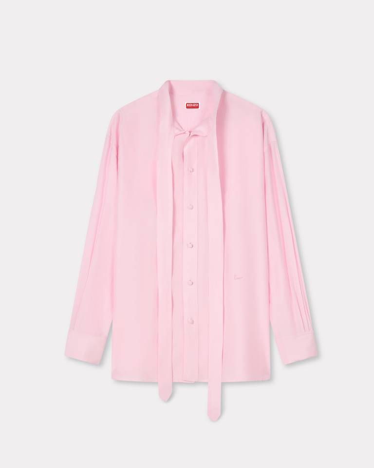 Kenzo - Áo sơ mi KENZO dáng rộng thắt nơ bằng lụa pha