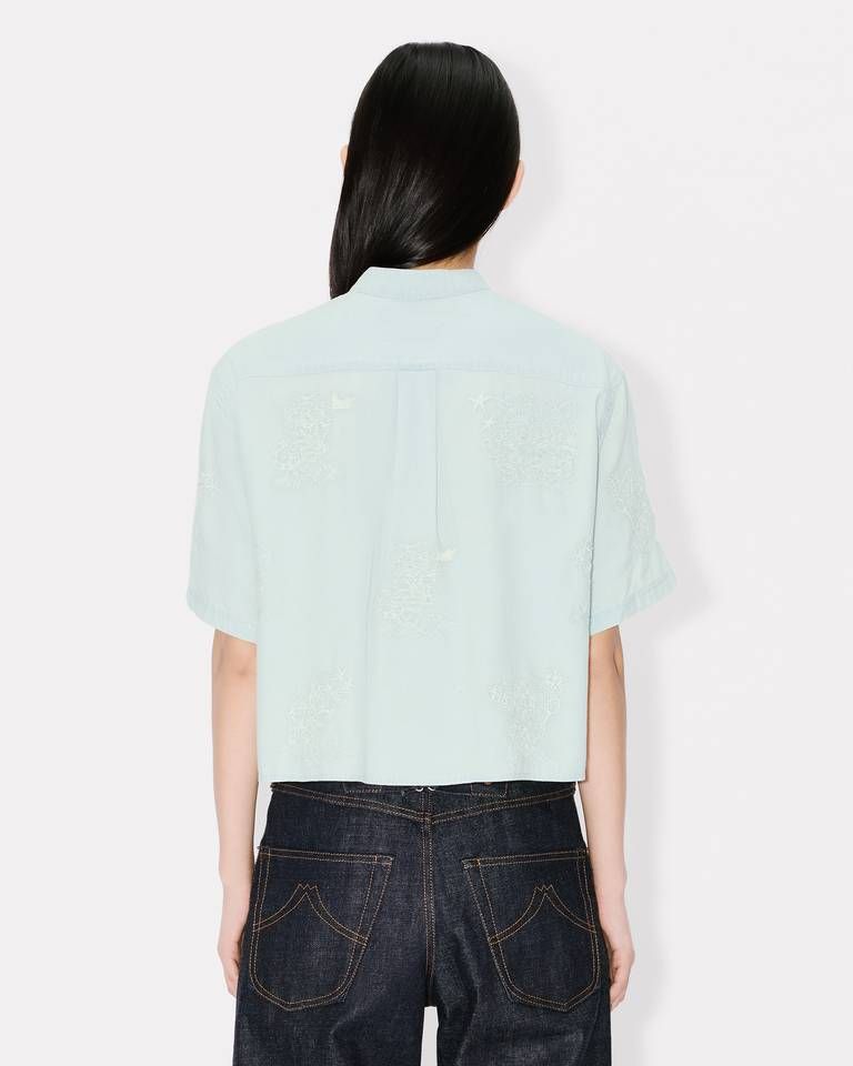 Kenzo - Áo sơ mi ngắn tay thêu họa tiết KENZO Cartoon xám nhạt (stone bleach chambray)