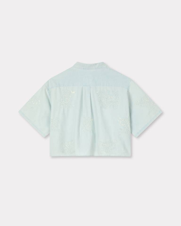 Kenzo - Áo sơ mi ngắn tay thêu họa tiết KENZO Cartoon xám nhạt (stone bleach chambray)