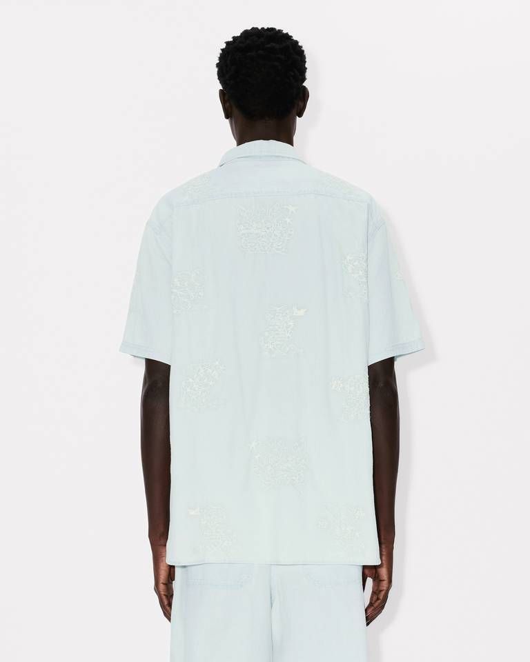 Kenzo - Áo sơ mi ngắn tay thêu KENZO Cartoon màu xám nhạt (stone bleach chambray)