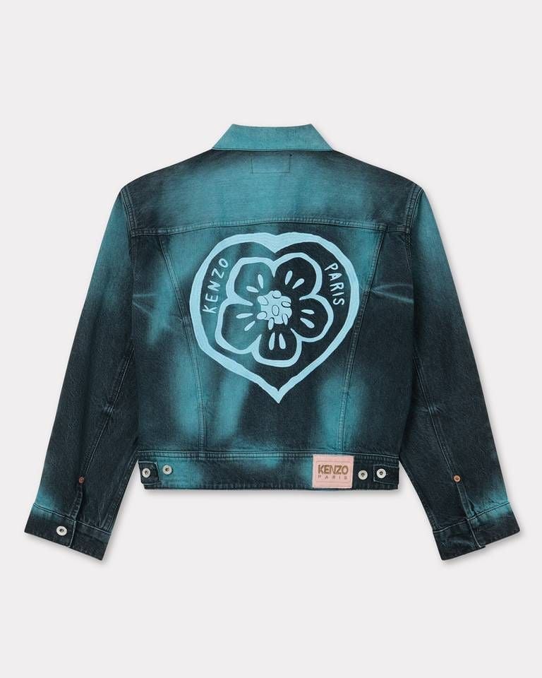 Áo khoác dáng rộng KENZO Boke Heart vải denim Nhật Bản.