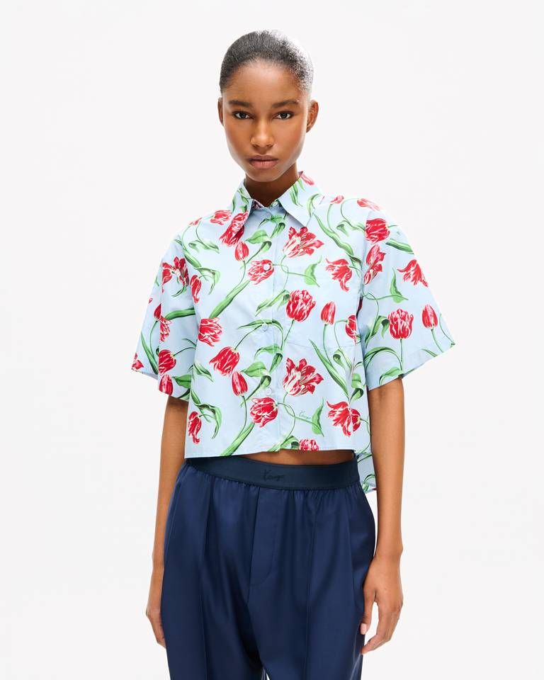 Kenzo - Áo sơ mi ngắn tay KENZO Tulip vải cotton poplin