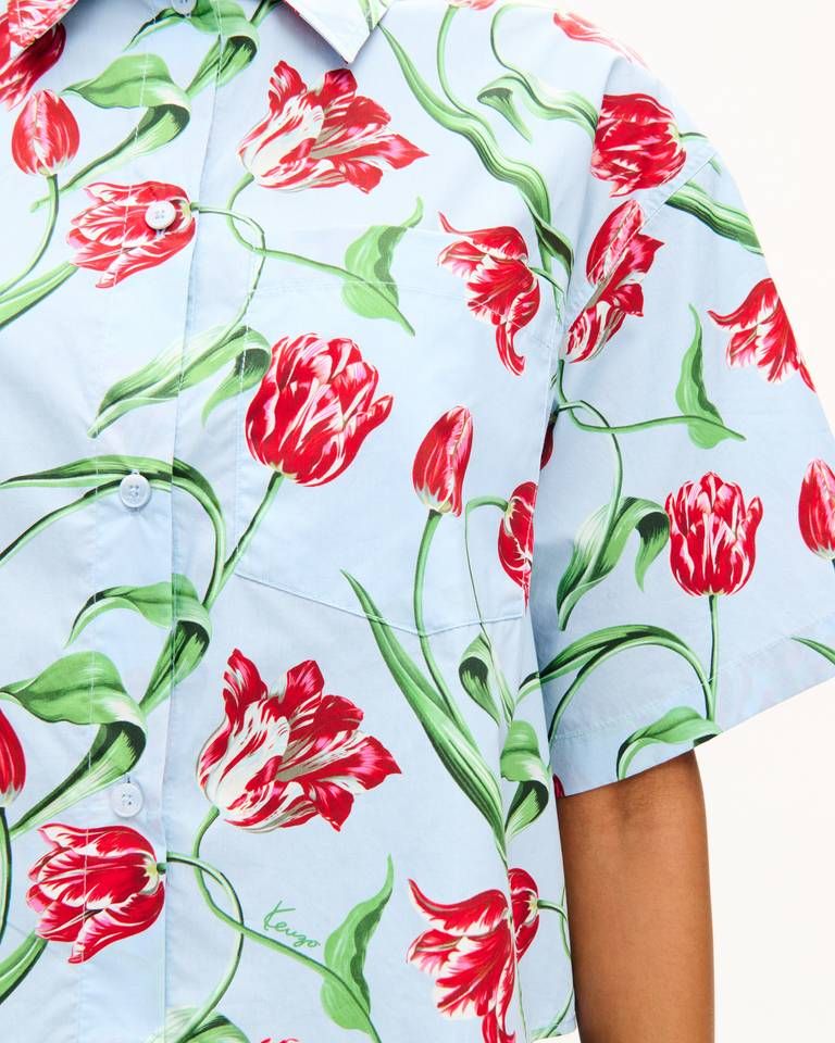 Kenzo - Áo sơ mi ngắn tay KENZO Tulip vải cotton poplin
