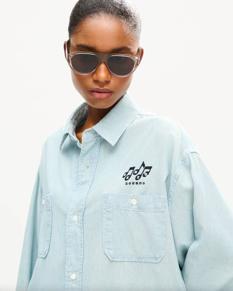 Kenzo - Đầm sơ mi dáng rộng KENZO Sounds vải chambray đã qua xử lý