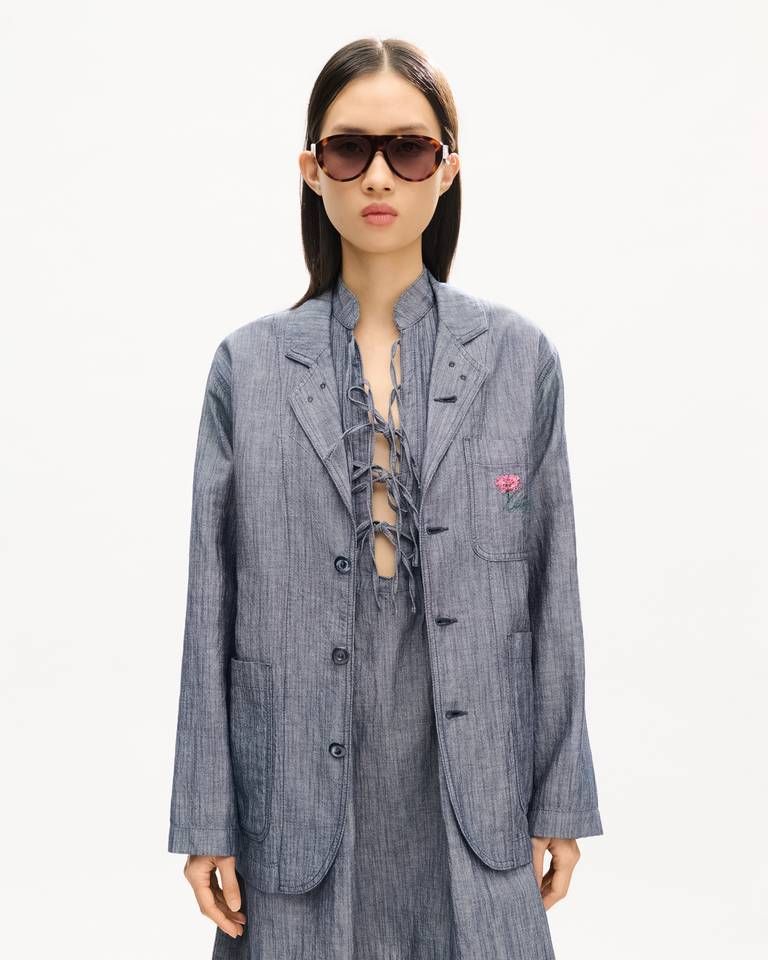 Kenzo - Áo khoác công sở KENZO Tulip chất liệu denim pha lanh đã qua xử lý