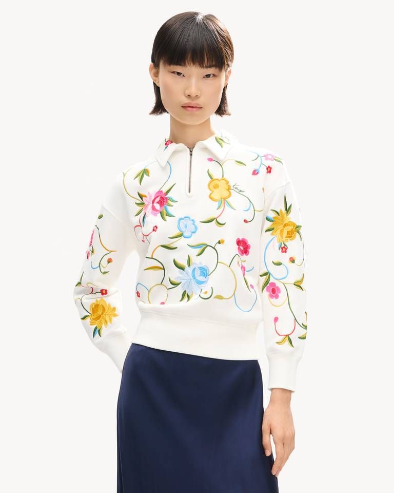 Áo sweatshirt cotton nửa khóa kéo thêu KENZO Wildflower