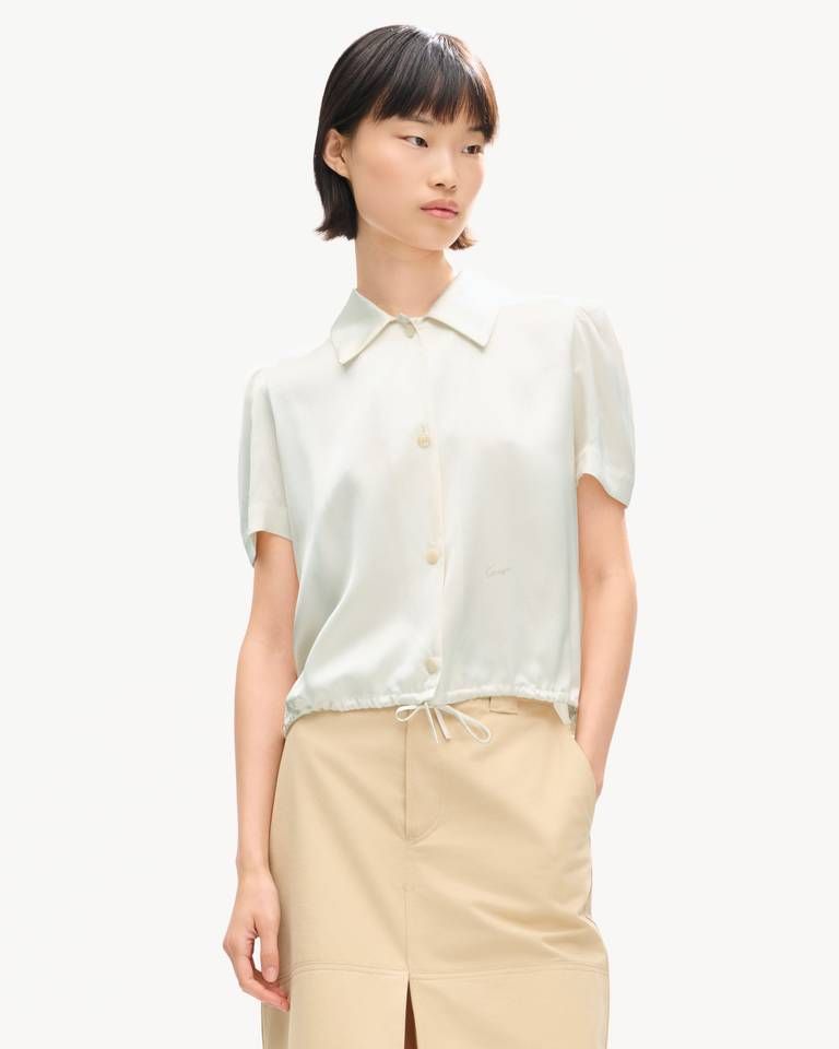 Áo blouse tay phồng lụa KENZO