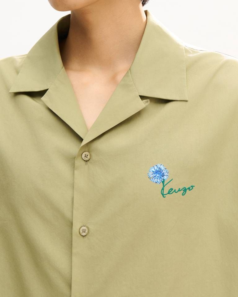 Áo sơ mi ngắn tay KENZO Tulip kiểu Hawaii vải cotton poplin