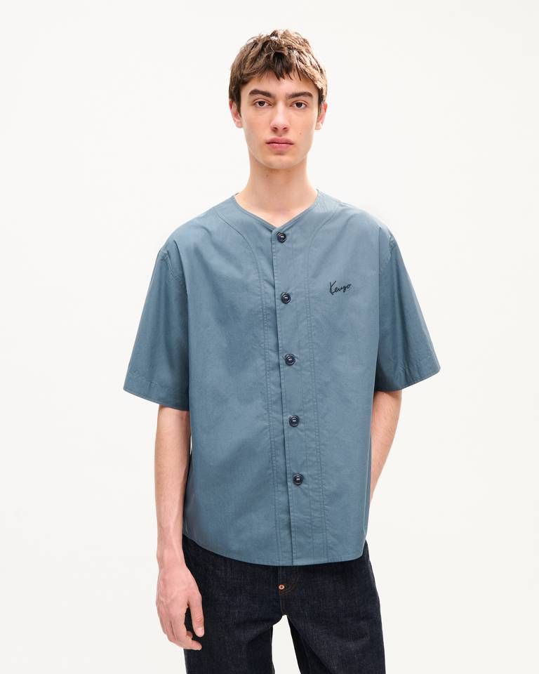 Áo sơ mi ngắn tay bóng chày KENZO Signature vải cotton poplin