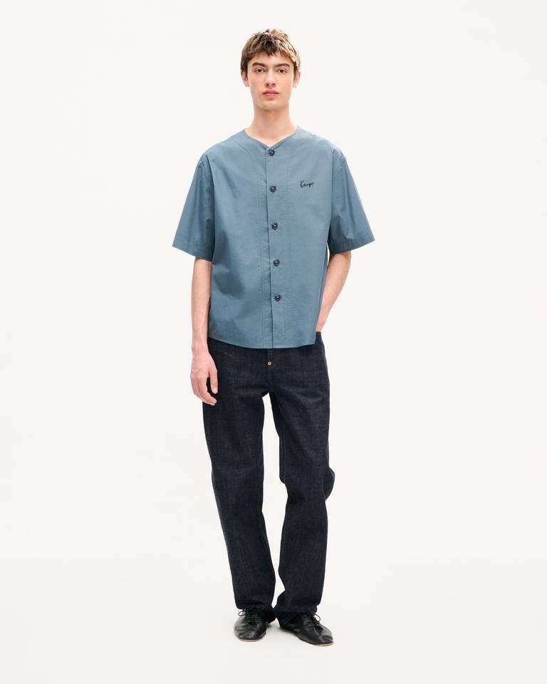 Áo sơ mi ngắn tay bóng chày KENZO Signature vải cotton poplin