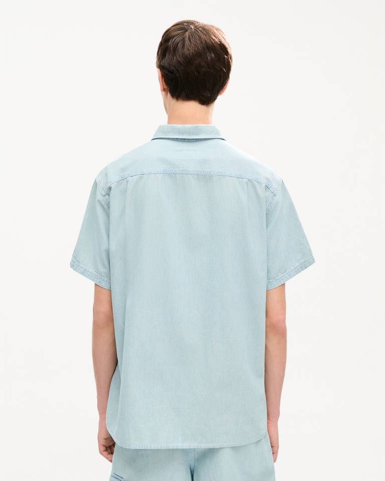 Áo sơ mi ngắn tay KENZO Sounds màu xám nhạt (stone bleach chambray) kiểu dáng thường ngày