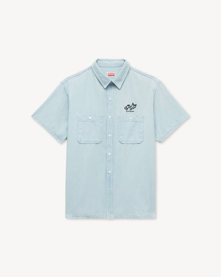 Áo sơ mi ngắn tay KENZO Sounds màu xám nhạt (stone bleach chambray) kiểu dáng thường ngày