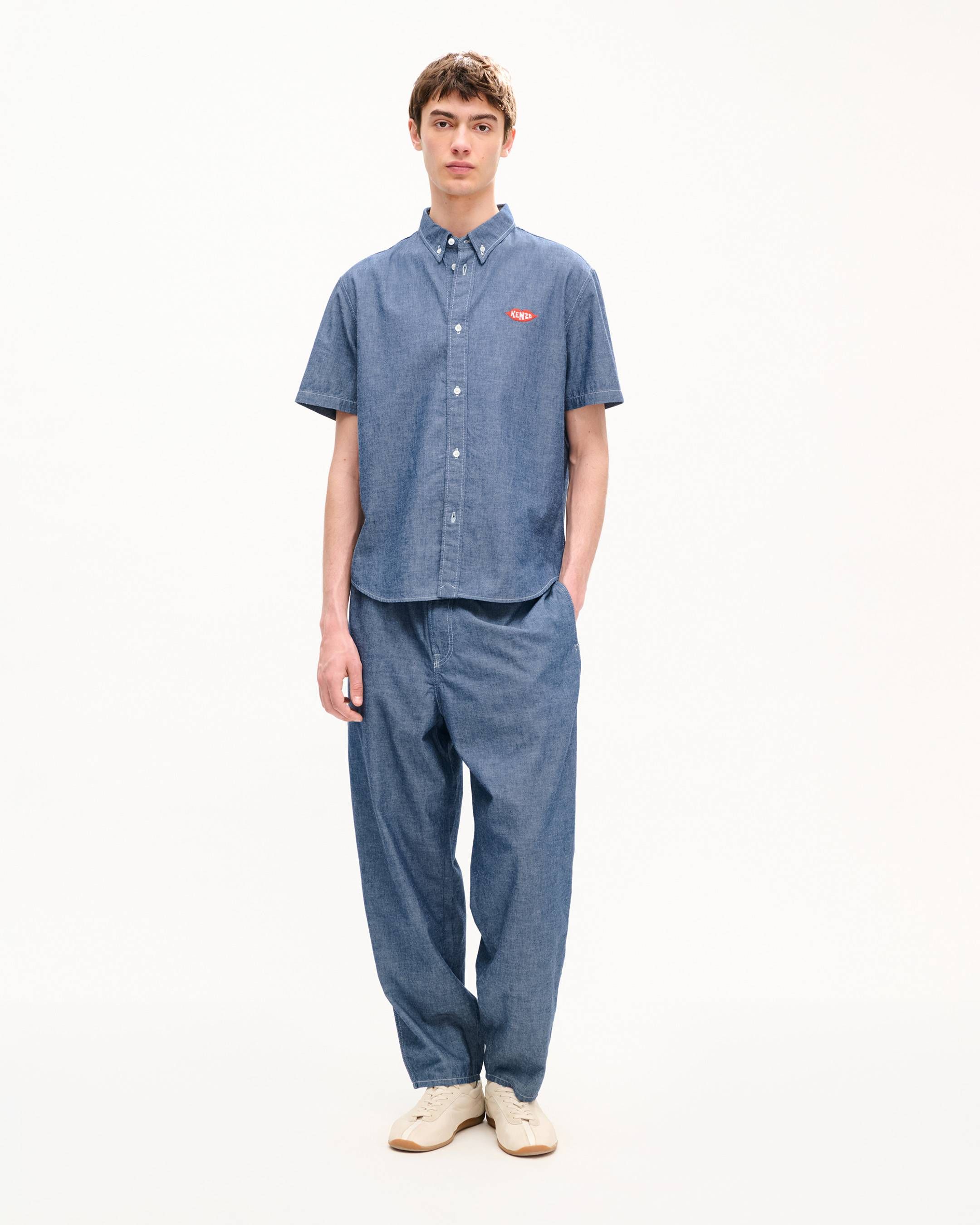 Kenzo - Áo sơ mi ngắn tay KENZO Loves mặc thường ngày chất liệu chambray