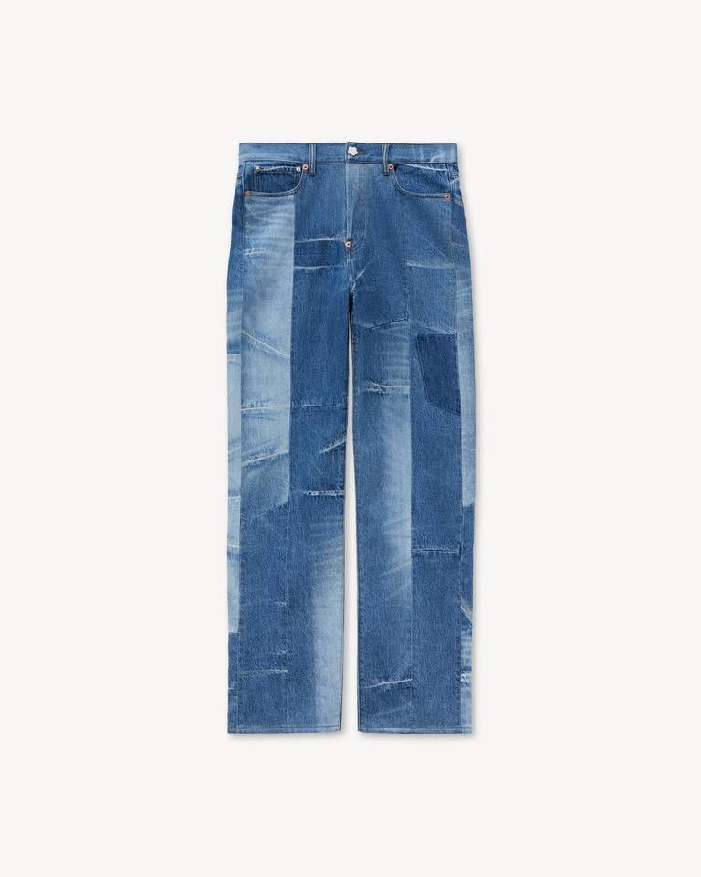 Quần jeans KENZO ống đứng phối nhiều mảnh vải denim Nhật Bản
