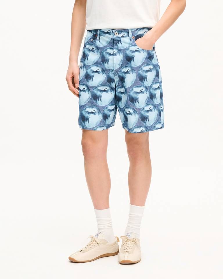 Kenzo - Quần short ống đứng KENZO Apple Pop bằng vải denim Nhật Bản.
