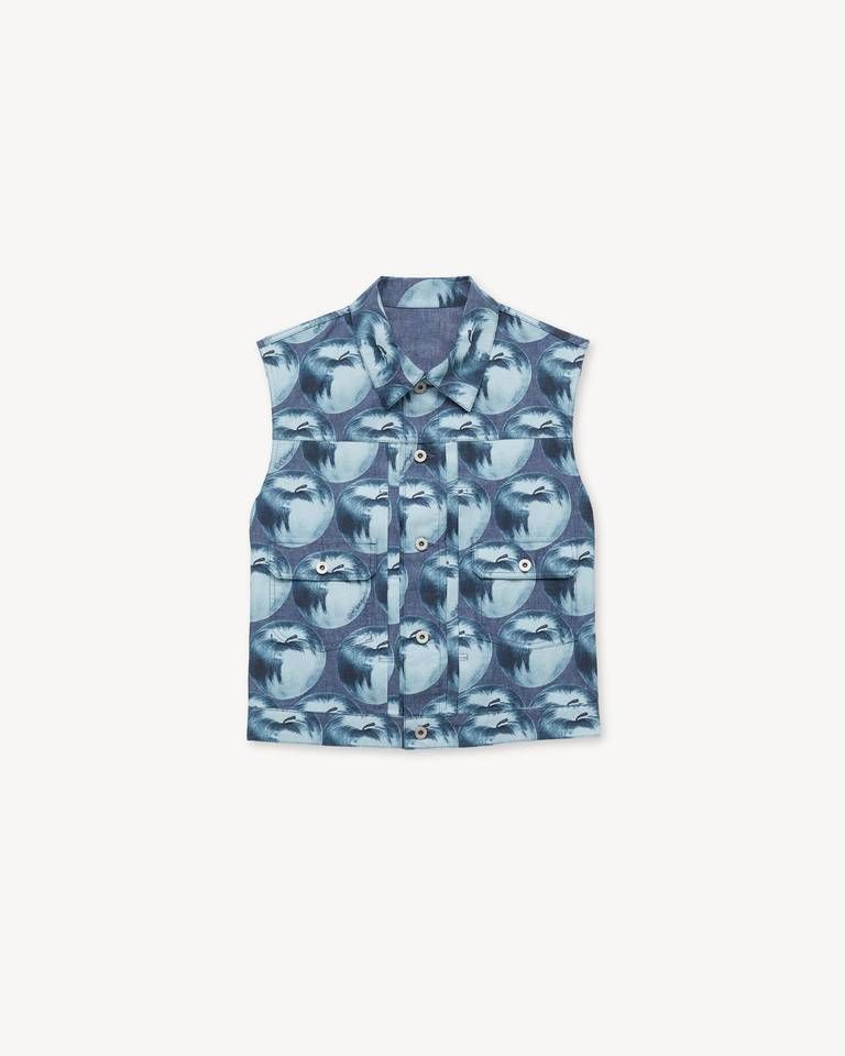 Áo khoác gile dáng ngắn unisex KENZO Apple Pop bằng vải denim Nhật Bản