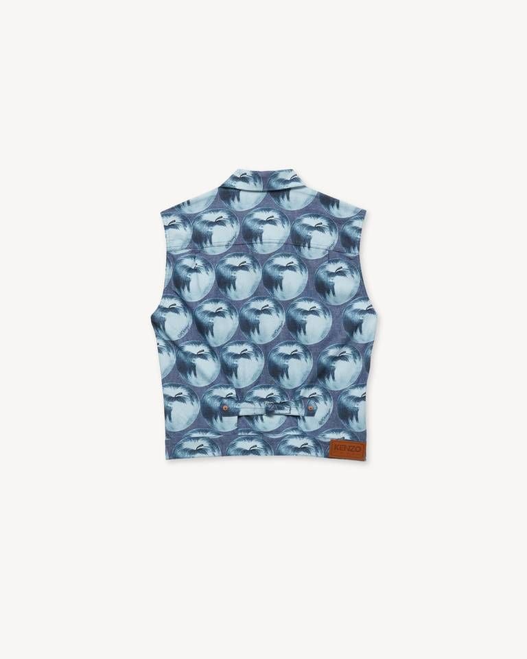 Áo khoác gile dáng ngắn unisex KENZO Apple Pop bằng vải denim Nhật Bản