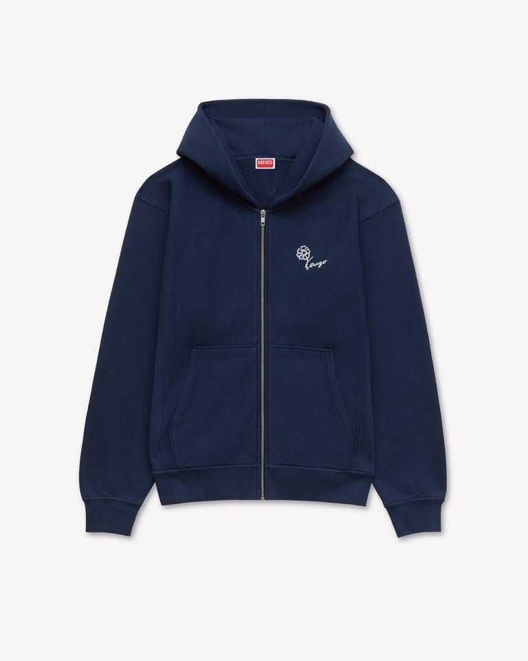 Kenzo - Áo hoodie có khóa kéo KENZO thêu hoa tulip, chất liệu cotton.