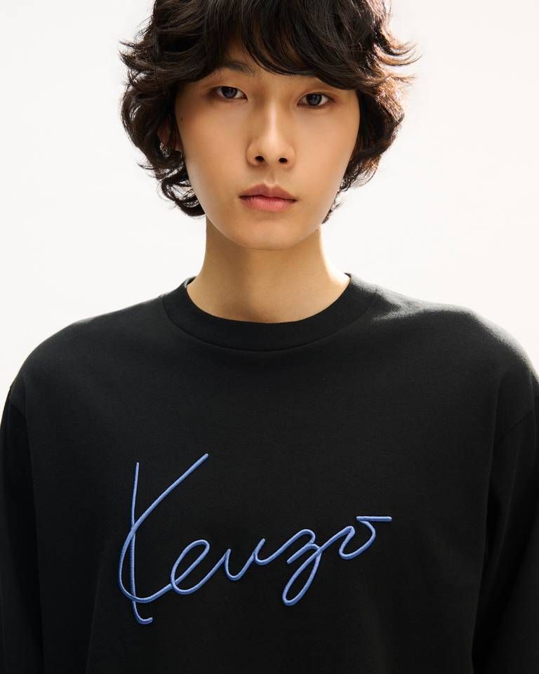Kenzo - Áo thun dài tay thêu KENZO Signature chất liệu cotton