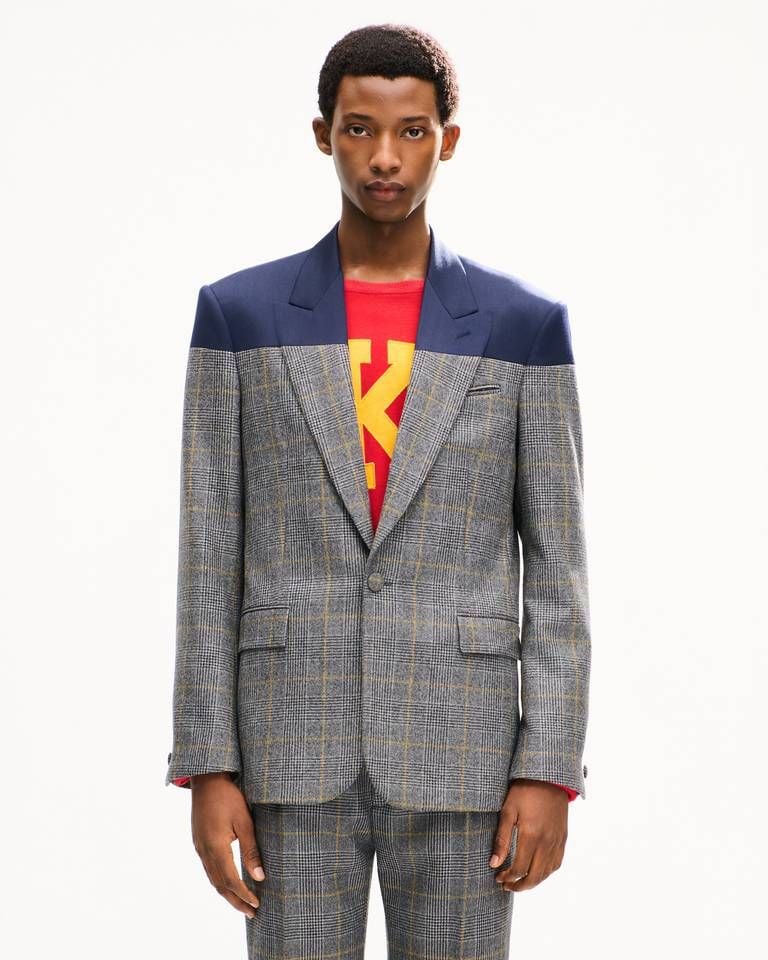 Áo blazer len KENZO Checks một hàng khuy