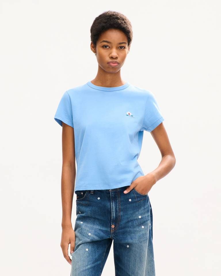 Áo thun cotton thêu KENZO Ikat Flower họa tiết hoa trắng