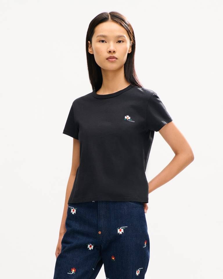 Áo thun cotton thêu KENZO Ikat Flower họa tiết hoa trắng