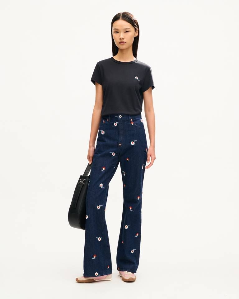 Áo thun cotton thêu KENZO Ikat Flower họa tiết hoa trắng