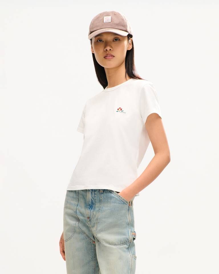 Áo thun cotton thêu KENZO Ikat Flower họa tiết hoa đỏ