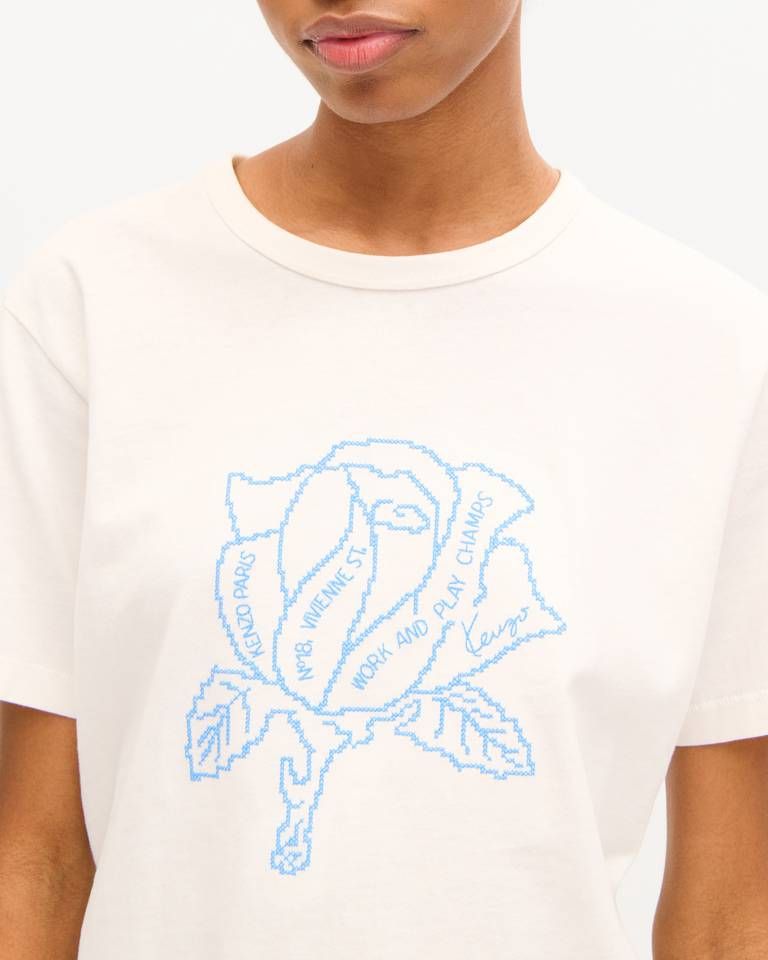 Áo thun cotton thêu KENZO Work And Play họa tiết hoa hồng