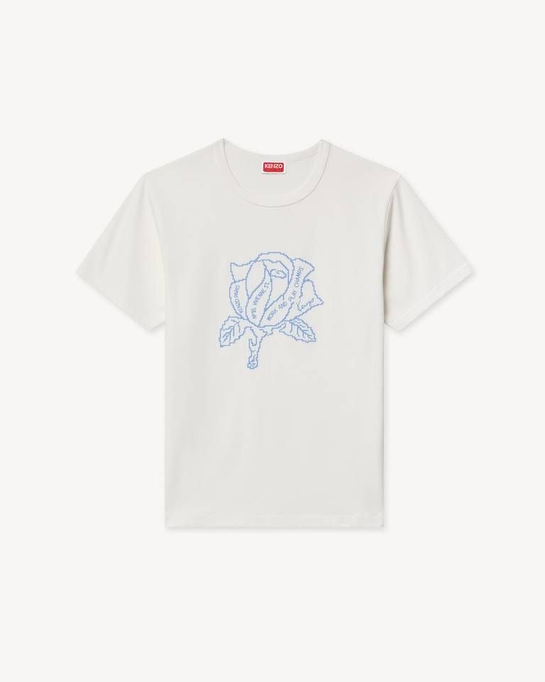 Áo thun cotton thêu KENZO Work And Play họa tiết hoa hồng