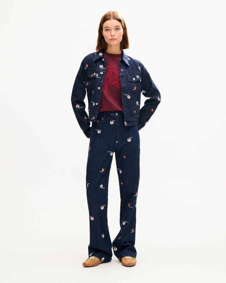 Áo thun cotton thêu KENZO Work And Play họa tiết hoa hồng