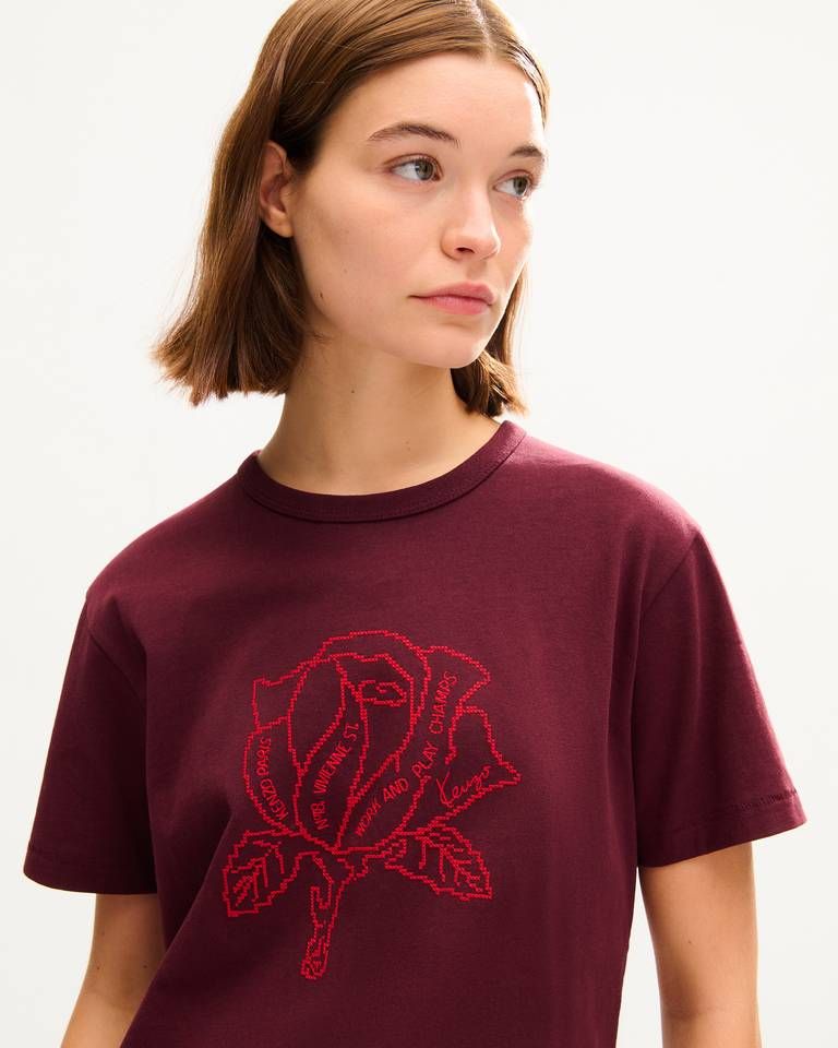 Áo thun cotton thêu KENZO Work And Play họa tiết hoa hồng