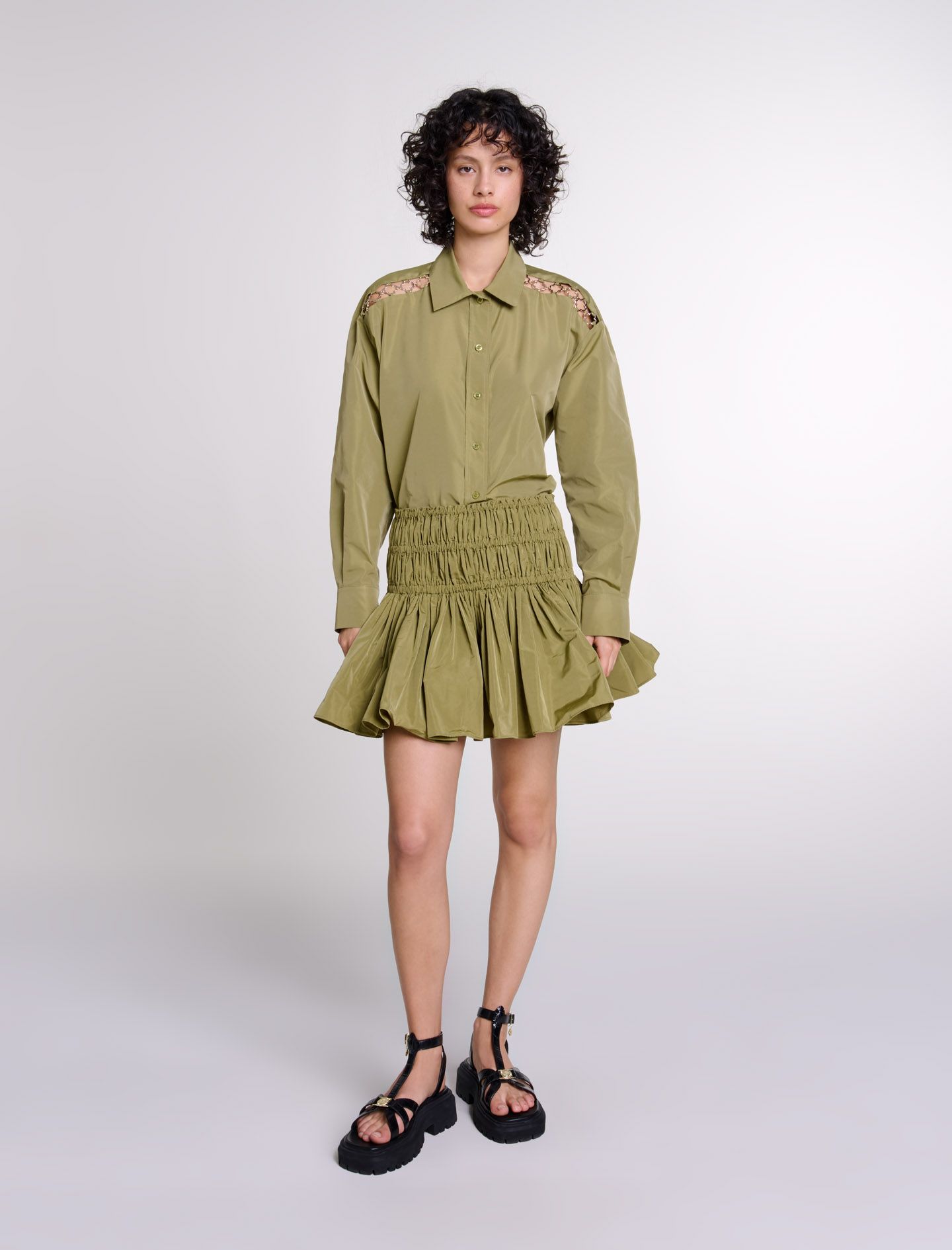 Maje - Áo sơ mi dáng crop phối charm trên vai