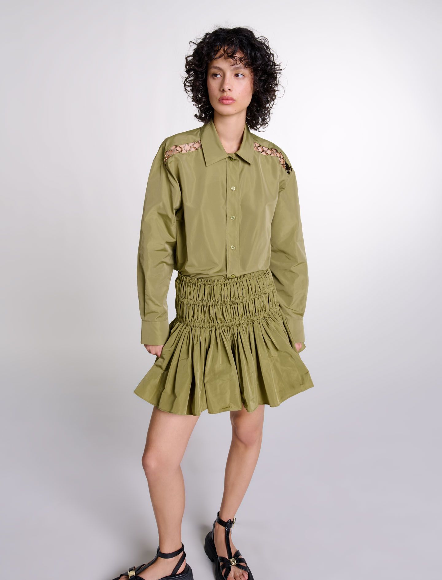 Maje - Áo sơ mi dáng crop phối charm trên vai