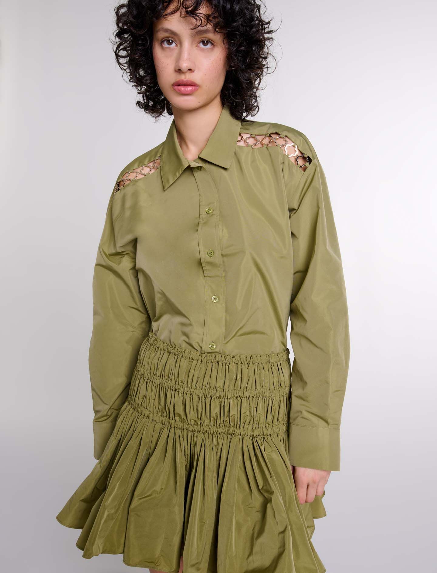 Maje - Áo sơ mi dáng crop phối charm trên vai