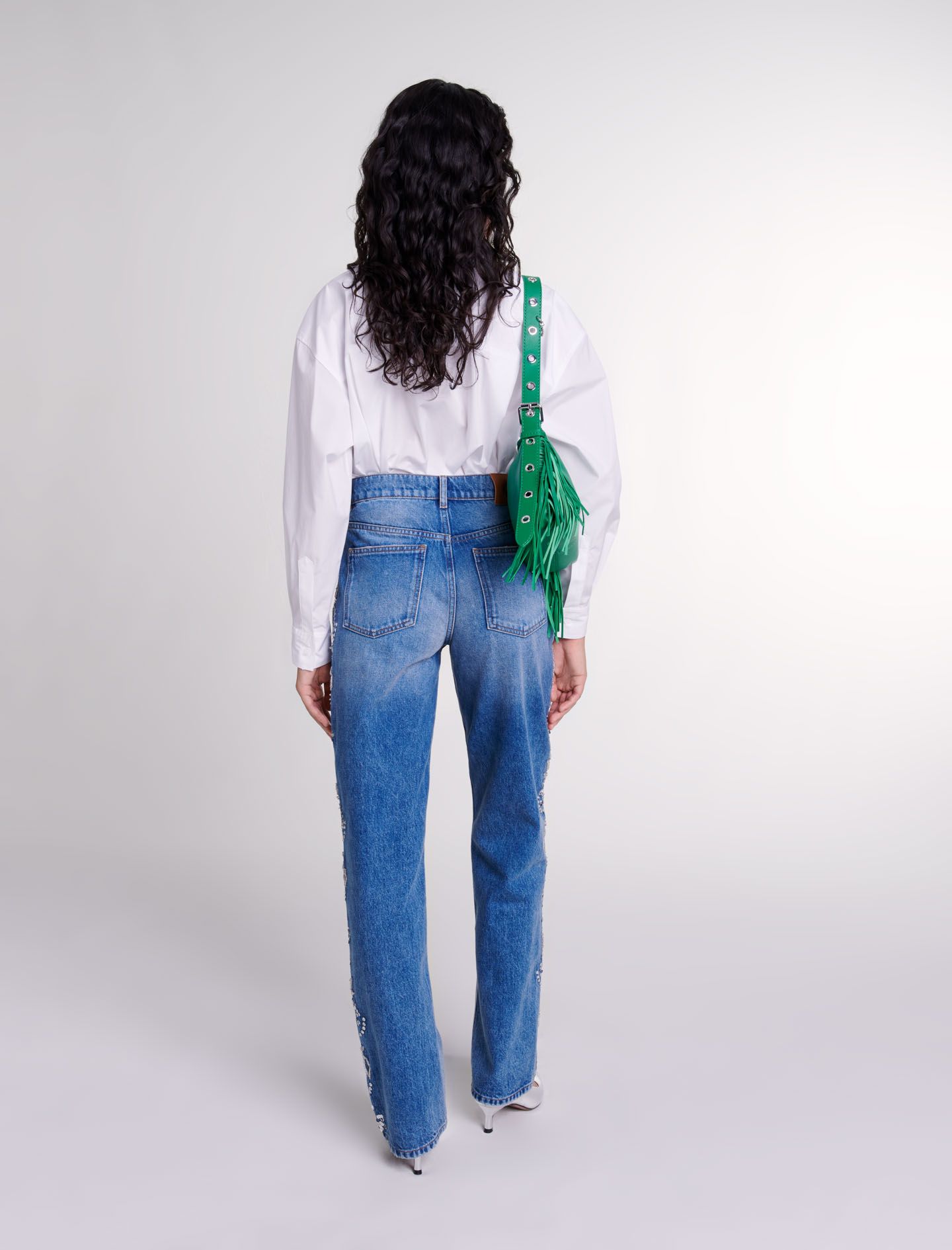 Maje - Quần jeans ống đứng đính đá