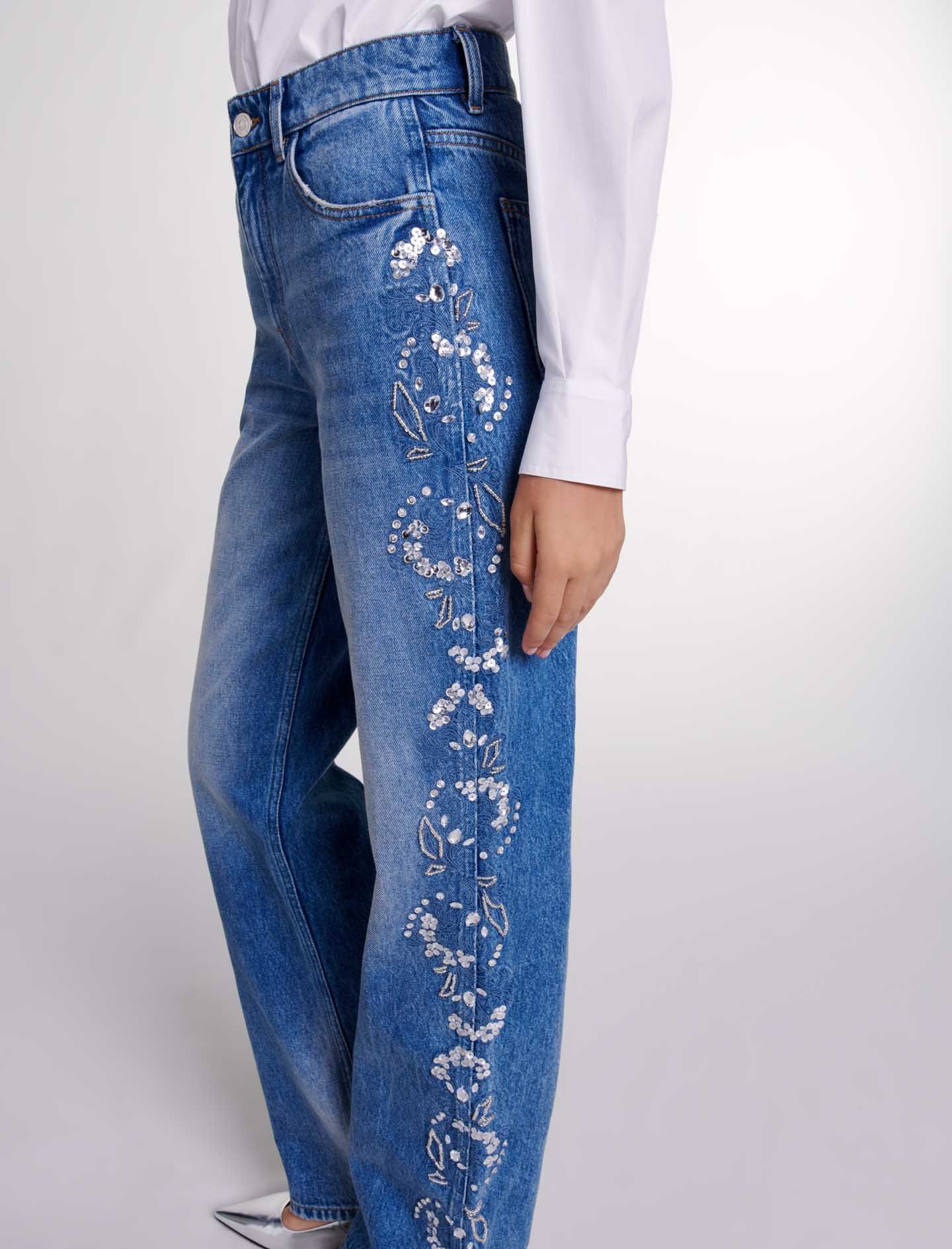 Maje - Quần jeans ống đứng đính đá