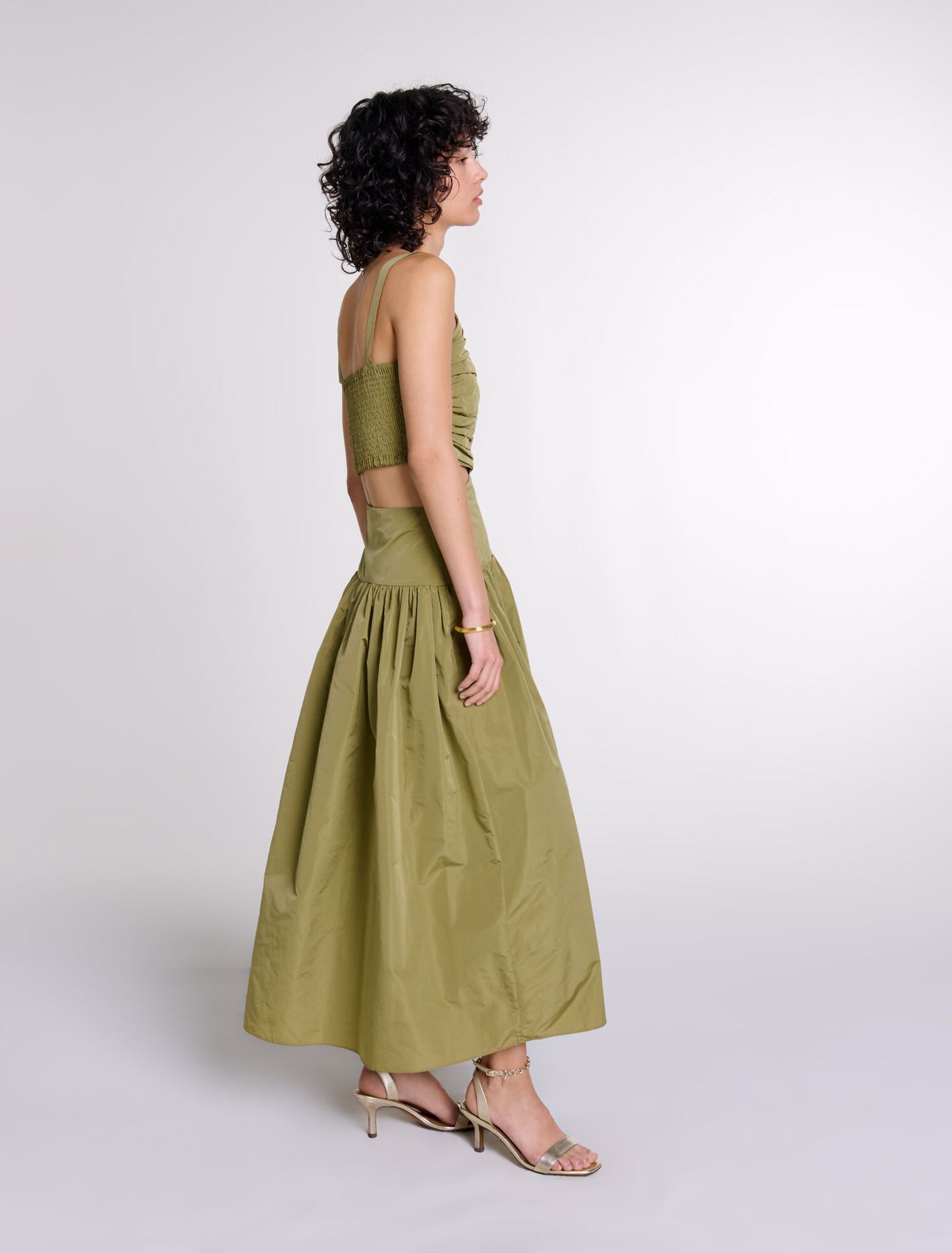 Maje - Đầm dài maxi taffeta cổ V cut-out